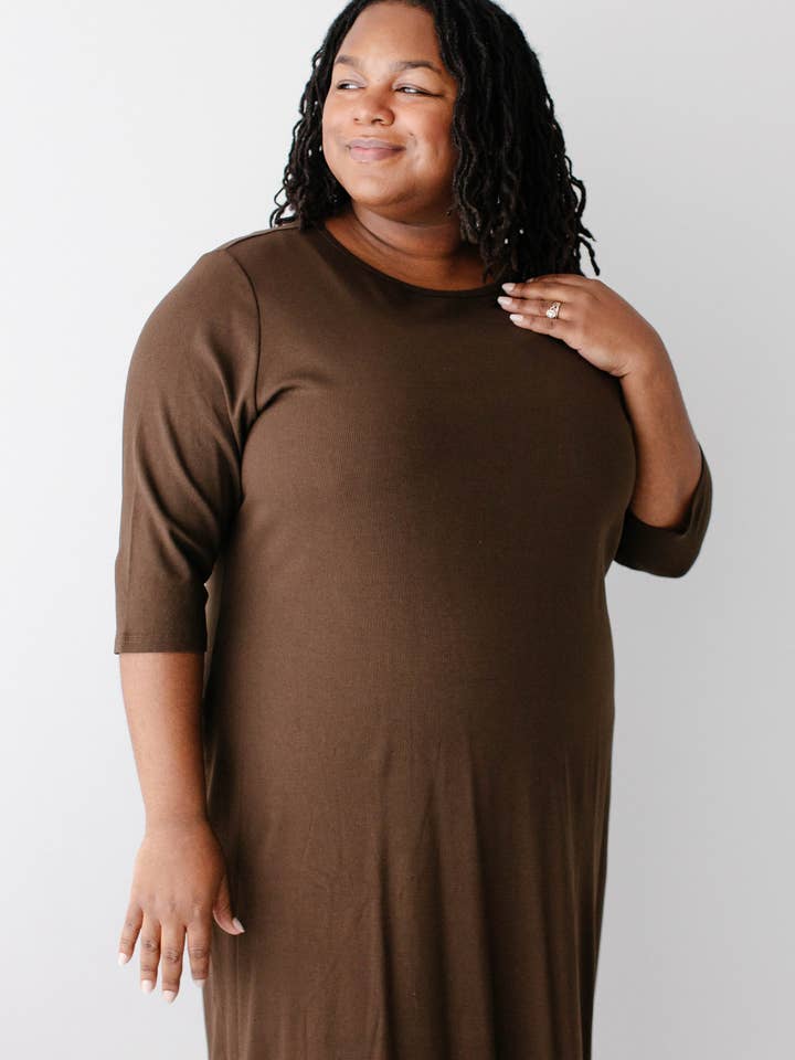 The Main Street Exchange - Wholesale Dress - Women's - 'Constance' 3/4 Sleeve Ribbed Midi Dress FINAL SALE13