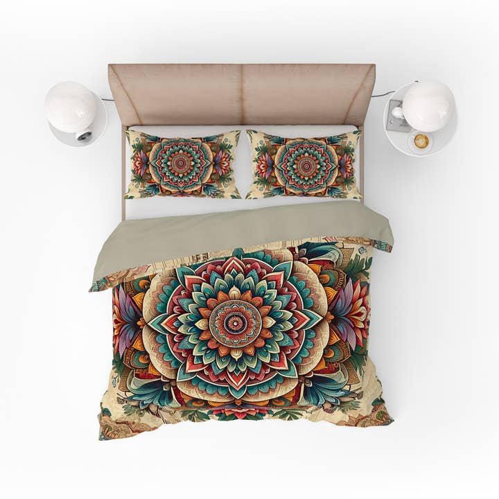 Bohemian Vintage Floral Mandala Vendbart dynebetræk Dynebetræk Sæt for engroshandel hos Adore India