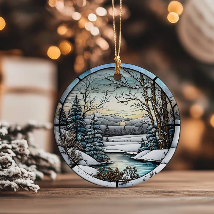 Fernville Creations - Wholesale Ornament - Winter Scene Ceramic Ornament with Stained Glass Image3