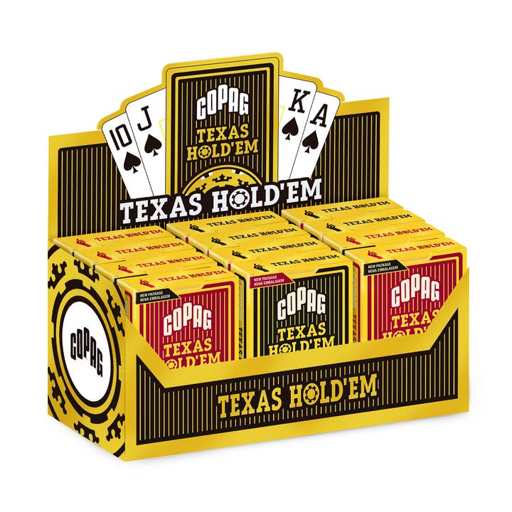 Copag Texas Hold'em Gold Jumbo 2-Index Red/Black Display for wholesale by Cartamundi UK