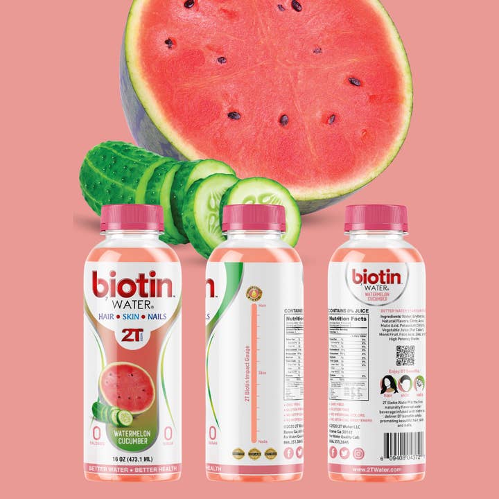 2T Water LLC - Wholesale Flavoured/infused water (non-carbonated) - Biotin Water® Watermelon Cucumber 16oz1