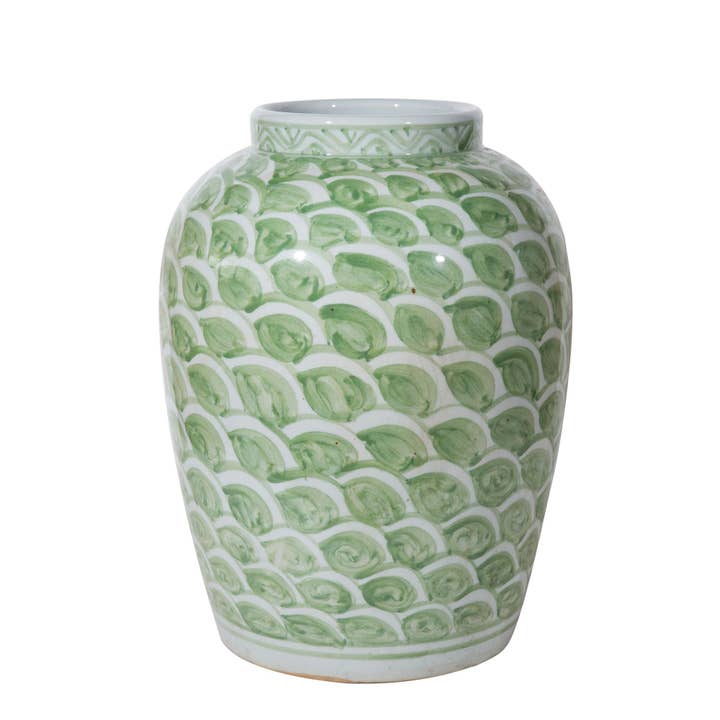 Legend Accents - Wholesale Decorative Jar - Mint Green Fish Scale Porcelain Jar