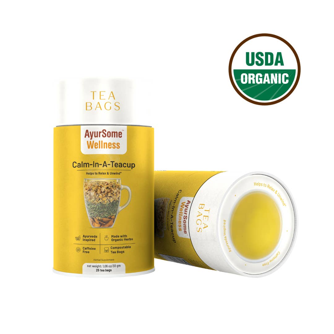 AyurSome Wellness - Wholesale Tea Bags - Organic Chamomile tea blend - Calm-In-A-Teacup - 25 tea bags