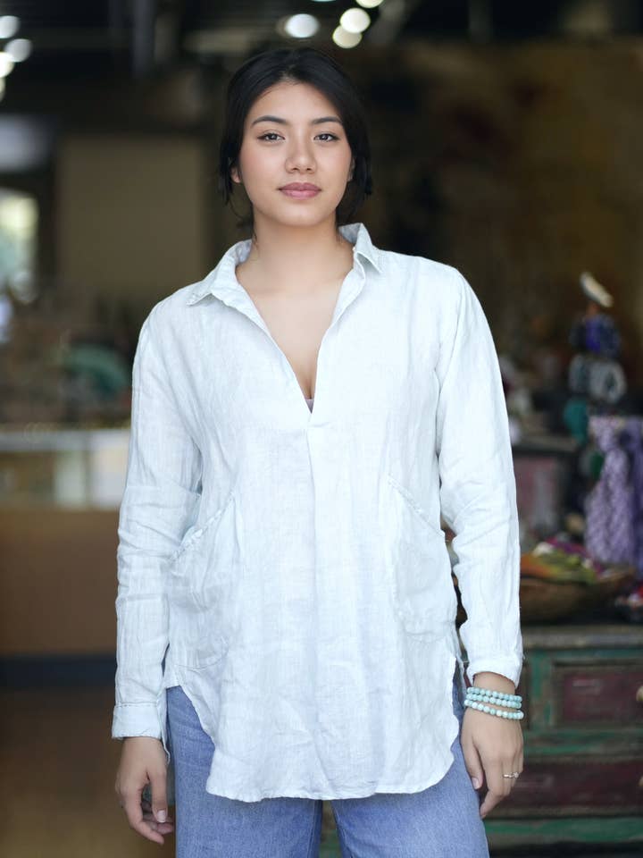 Jovie Linen Tunic Sky Blue for wholesale by Dolma