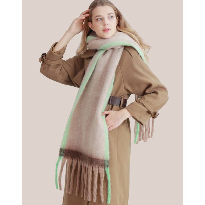 JC Sunny Fashion - Wholesale Scarf - Women's - JC021030 Long Fringe Cozy Fuzzy Two-Tone Ombre Scarf