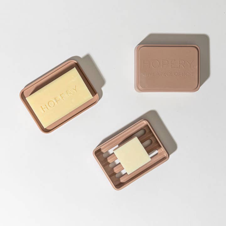 /WARM TAUPE 3 in 1 Soap Box made of bamboo and corn for wholesale by Hopery