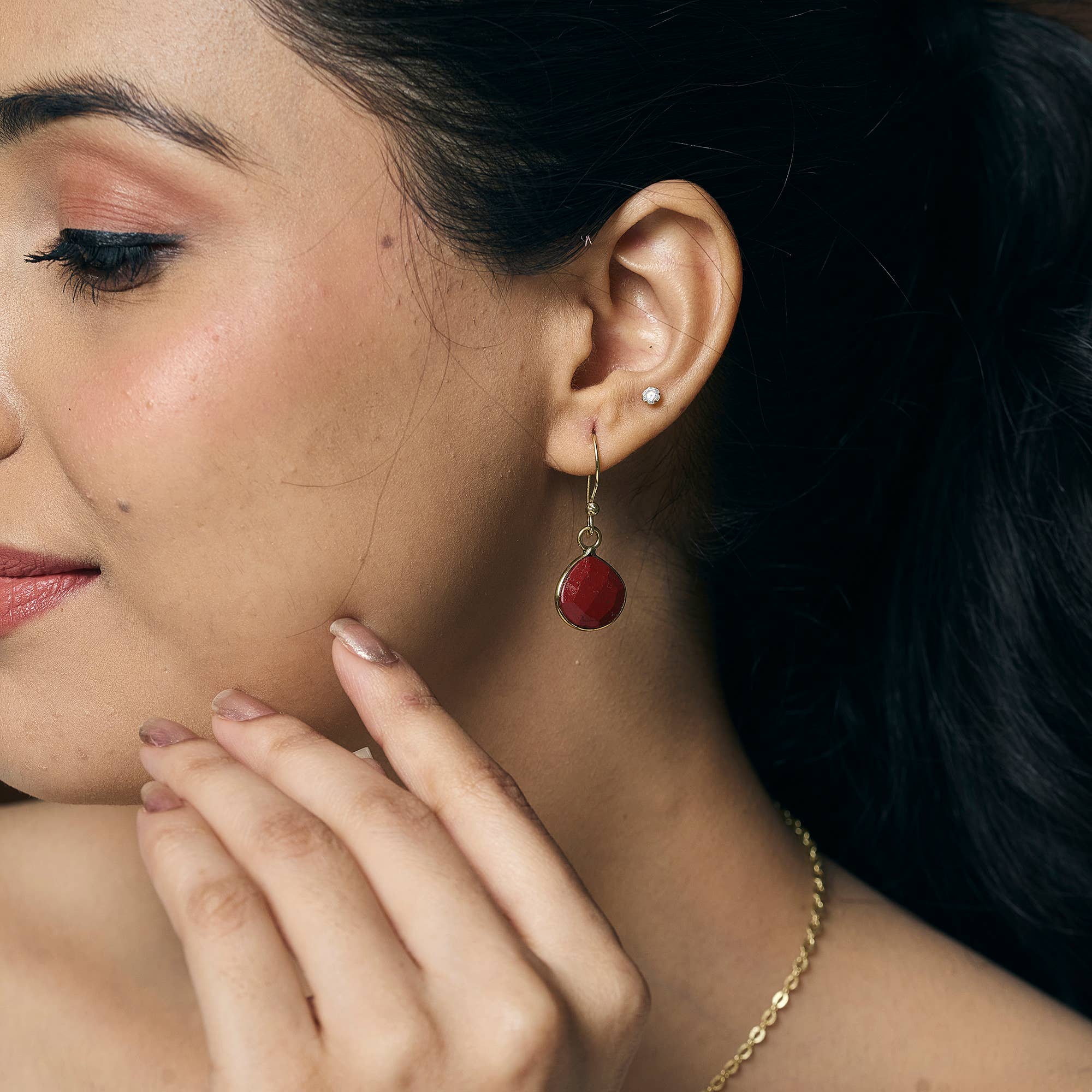 Anju Jewelry - Wholesale Dangle Earrings - Gold Plated Earrings with Semi-Precious Stone - Red Jasper1