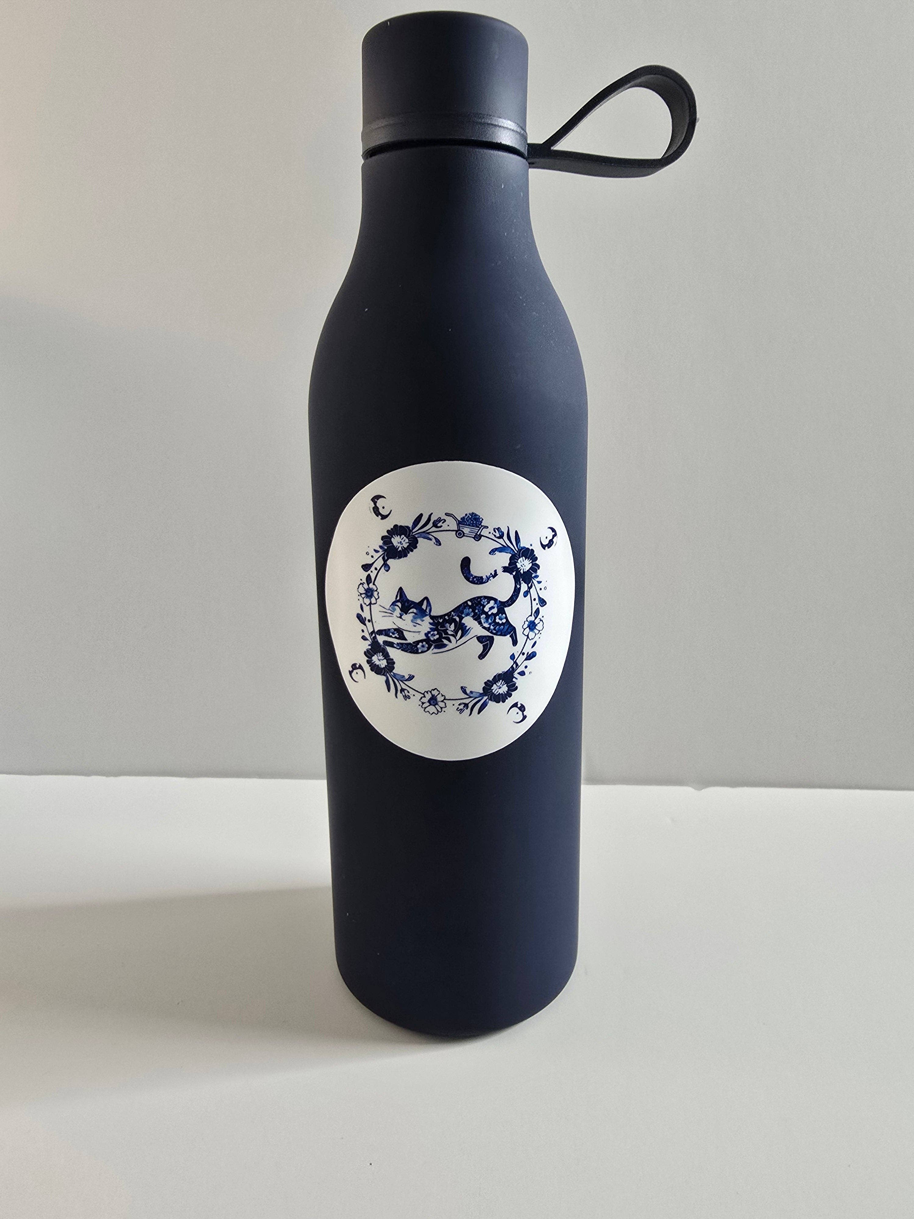 Designs by Mysh - Wholesale Sticker - Blue Floral Cat Sticker – Elegant Watercolor-Inspired Vinyl Decal (3")3