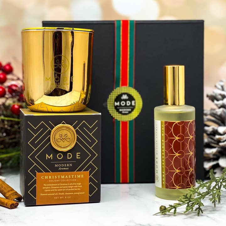 Set de regalo navideño: vela y bruma aromática para venta al por mayor de MODE modern aromas