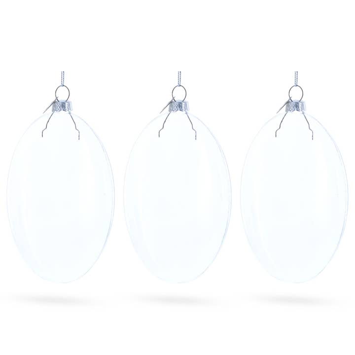 BestPysanky - Wholesale Ornament set - Set of 3 Oval Flat Discs Clear Glass Ornament, 5 Inches1