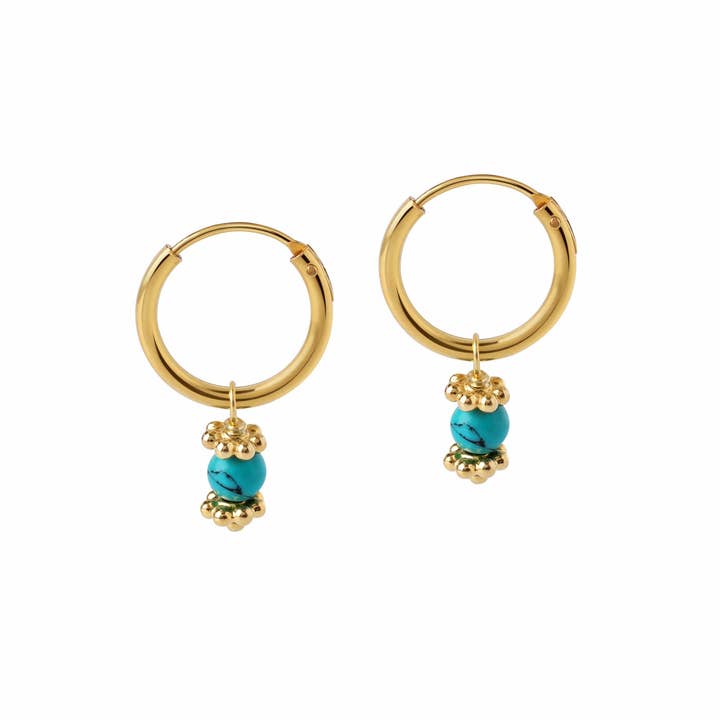 Juulry - Venta al por mayor Pendientes de aro - Aros chapados en oro con piedra turquesa