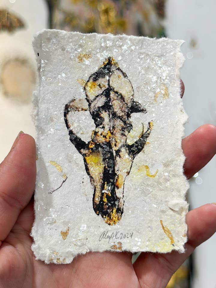Tiny Coyote Skull Print on Handmade Paper / ACEO for wholesale by Alexa K