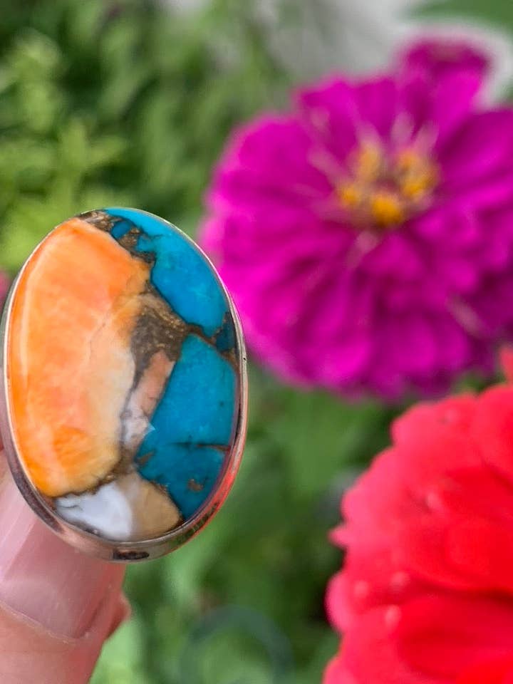 Spiny Oyster and Turquoise Ring size 8 for wholesale by Wild Peonies Xo