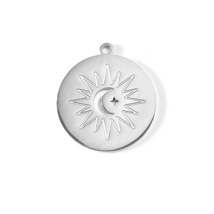 WJW - Wholesale Individual Charm/Pendant - 18K Gold PVD Stainless Steel Sun + Moon Charm / PDL00631