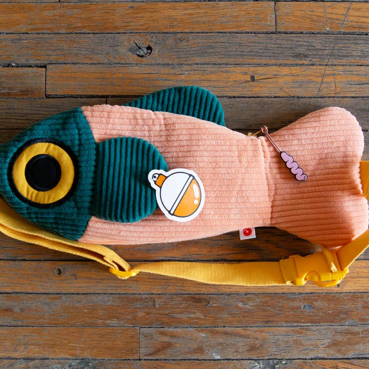 Curlworks - Wholesale Crossbody Bag - Unisex - The Fish Bag - Coral / Dark Green