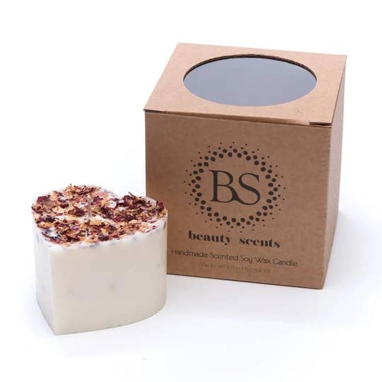 Beauty Scents Ltd. – wholesale Novelty candle – Small Heart Scented Soy Wax Candle With Rose Petals