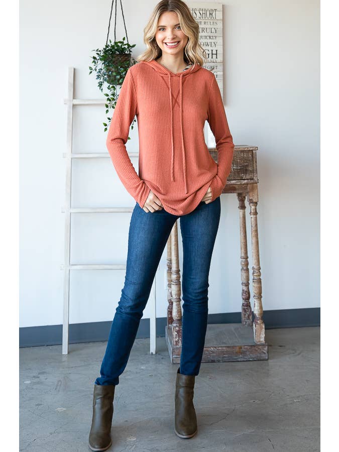 7th Ray - Wholesale Hoodie - Women's - Casual Ribbed Knit Drawstring Leopard Lined Hoodie T4936