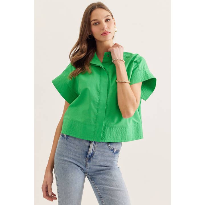 Top sólido de manga corta con cuello alto para venta al por mayor de STYLE USA