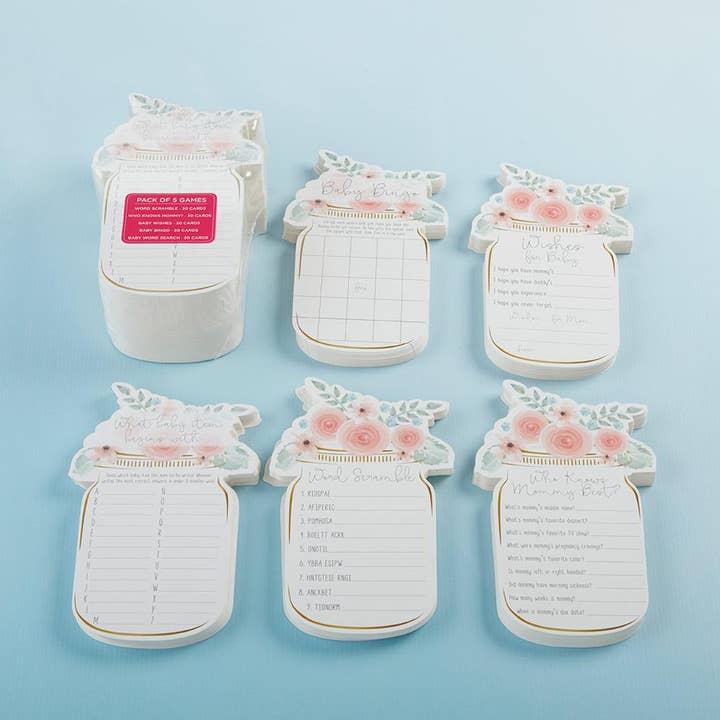 Kate Aspen - Wholesale Card Game - Floral Mason Jar Baby Shower Games 5-game Card Set
