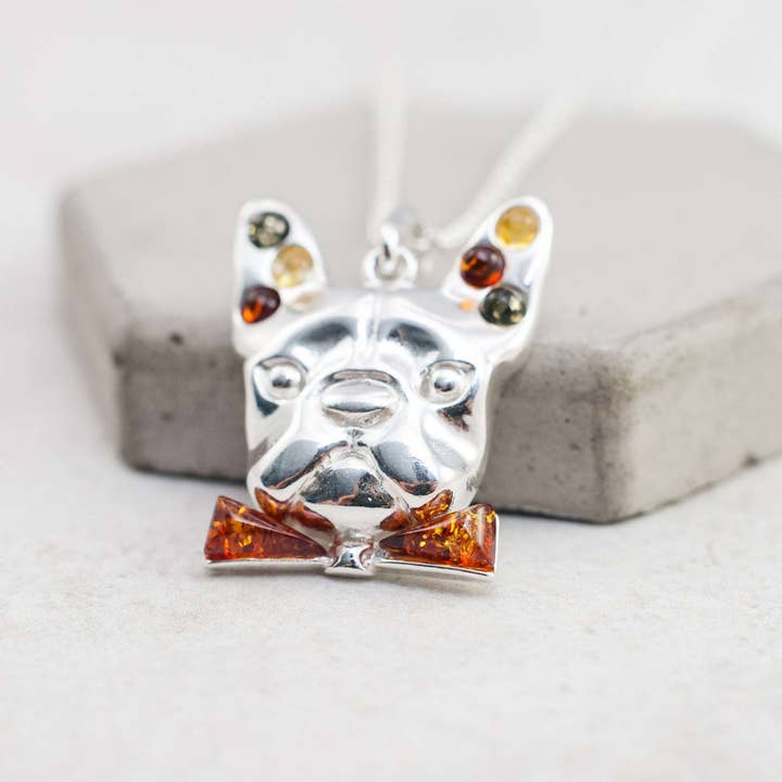 Marcin Waryszak – wholesale Pendant/charm necklace – Baltic Amber French Bulldog Pendant Necklace Silver Frenchie2