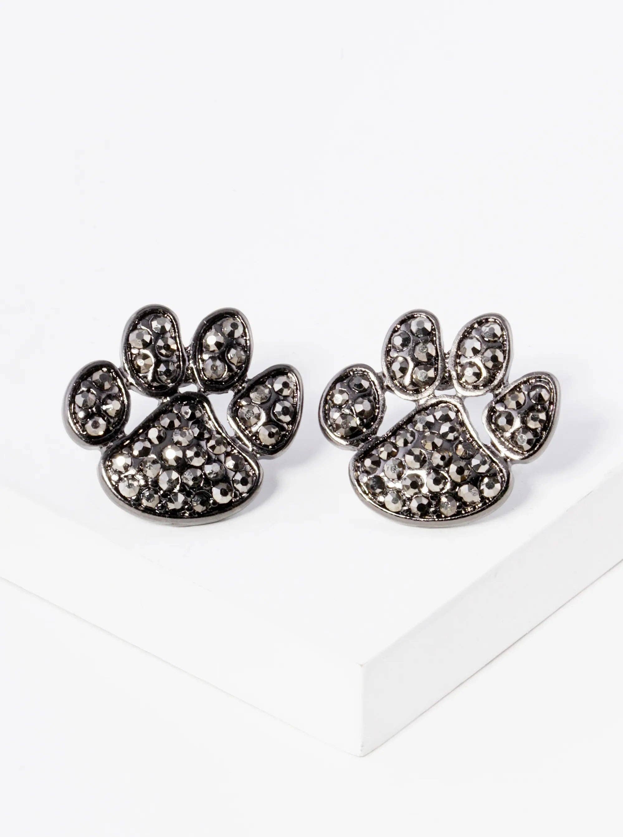Wild Honey - Wholesale Stud/Post Earrings - Crystal Pave Dog Paw Game Day Mascot Post Stud Earrings4