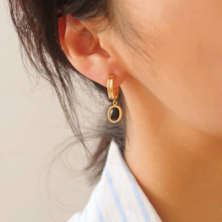Furano Studio - Wholesale Dangle Earrings - Black Onyx Gemstone Drop Earring, Agate Dangle Earring4