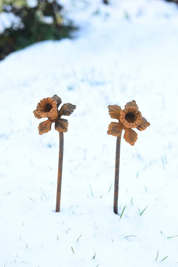 Savage Works – wholesale Garden/lawn stake – Daffodil Garden Sculpture - Rusty Metal Flower For Garden4