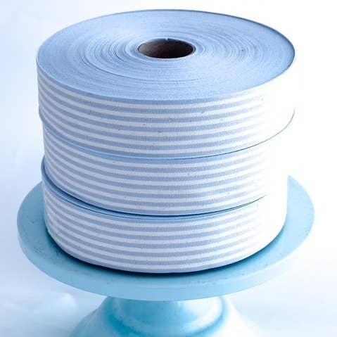 Baumwollband BLAU BABY MINISTREIFEN 35mmx50m für den Großhandel von CHIC&PAPER