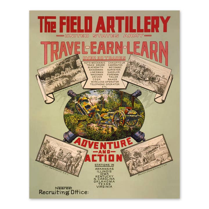 1920 The Field Artillery Poster Photo - Vintage Poster Photo of US Army Field Artillery Wall Art Print for wholesale by Historic Prints