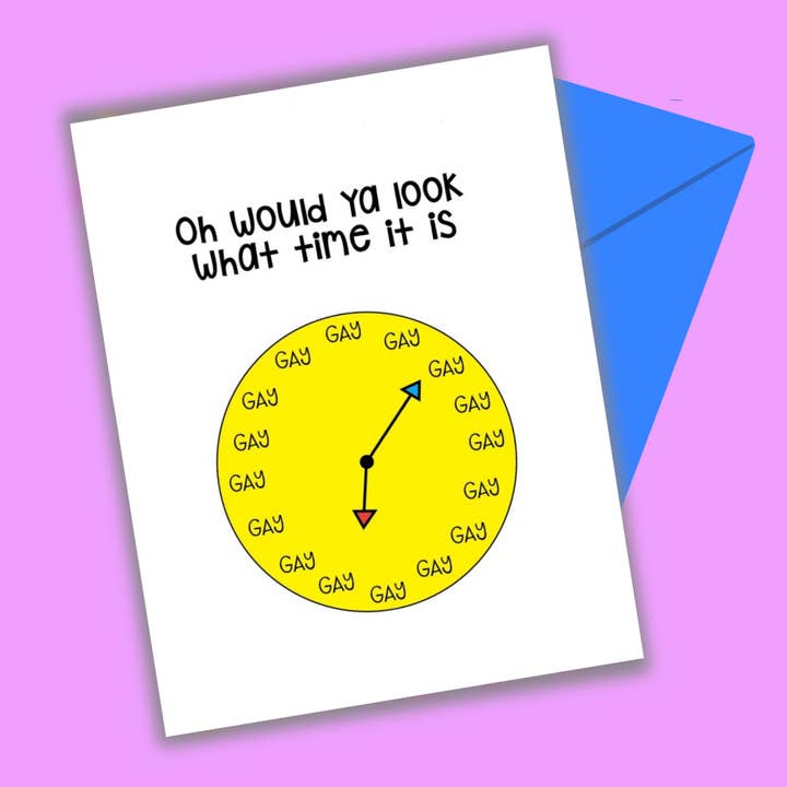 Gay Time Greeting Card for wholesale by quirky burp illustrations