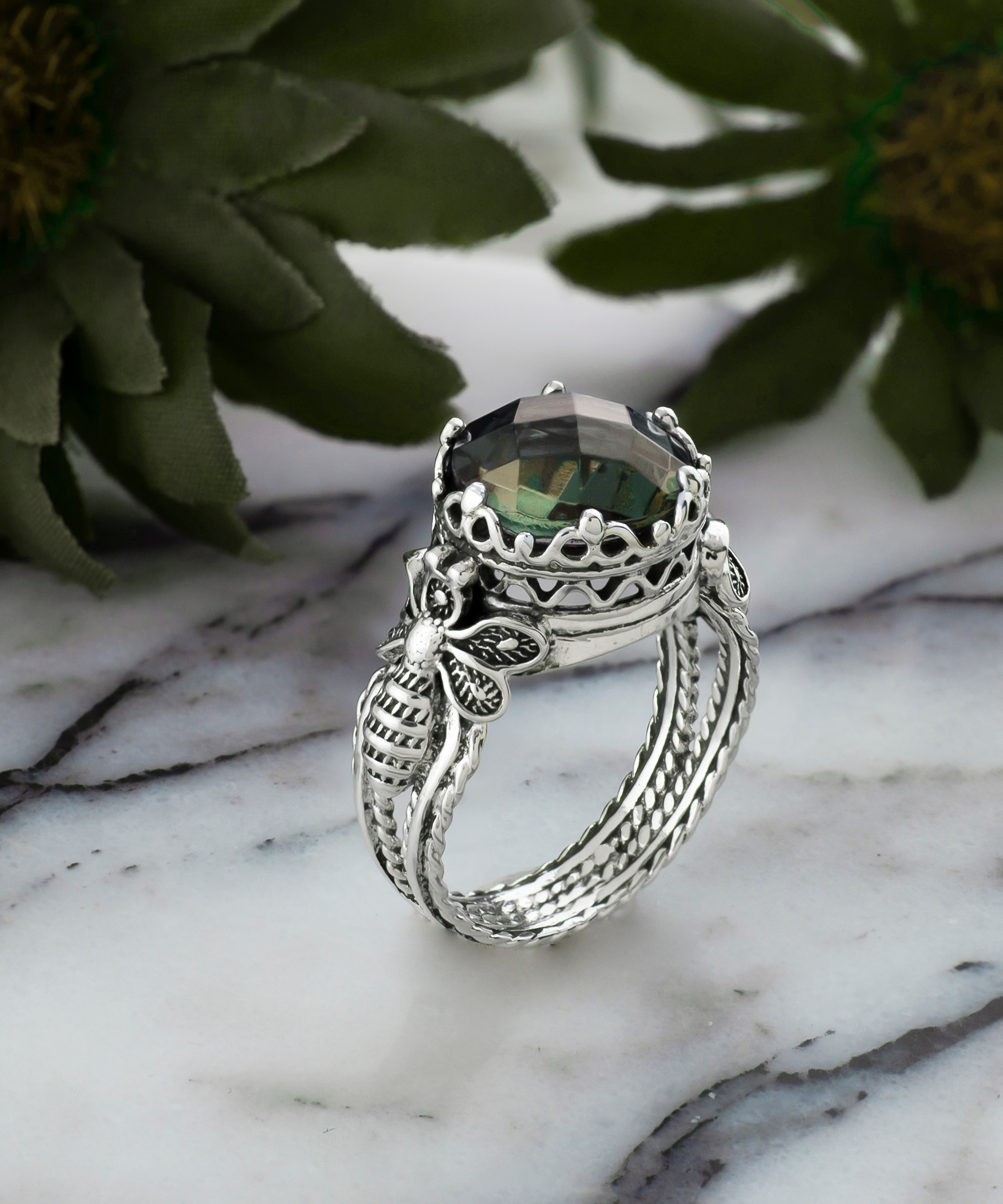 Filigranist Jewelry - Wholesale Cocktail/Statement Ring - Art Bee Detailed Alexandrite Women Silver Ring4