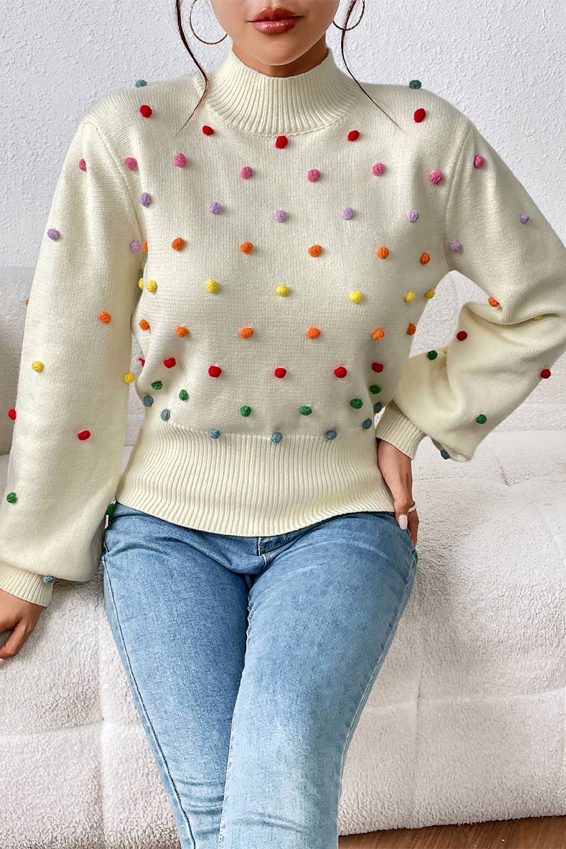 Lily Clothing - Wholesale Knit Sweater - Women's - WOMEN RIBBED HIGH NECK COLOR SWISS DOT JUMPER TOP_CWOSWL028016