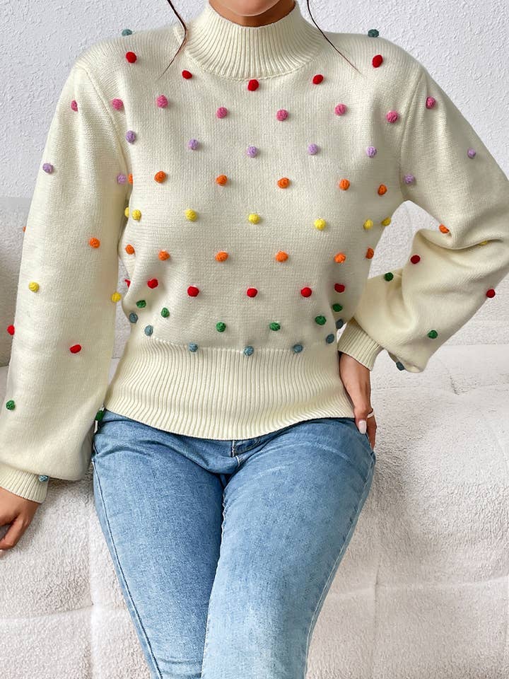 Lily Clothing - Wholesale Knit Sweater - Women's - WOMEN RIBBED HIGH NECK COLOR SWISS DOT JUMPER TOP_CWOSWL028016