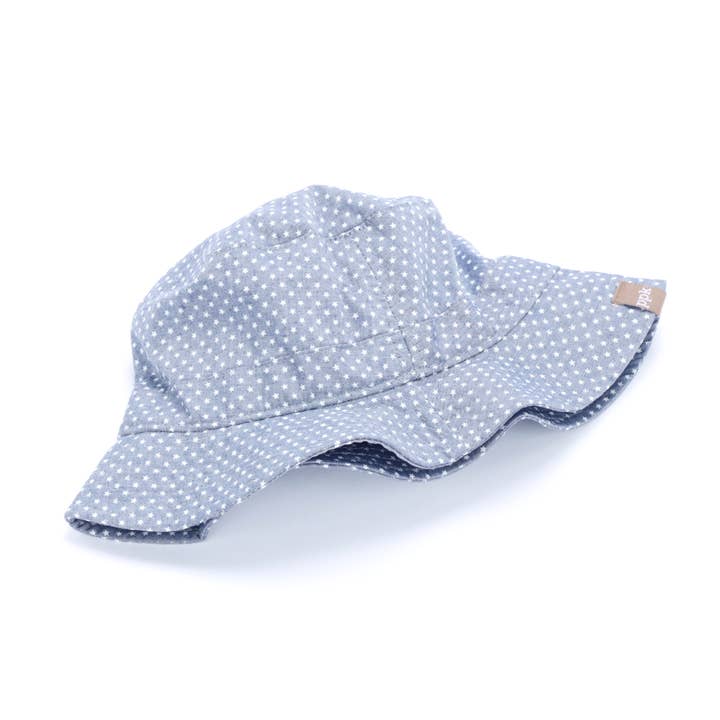 Kids Bucket Sun Hat- Stars Print / Denim Blue ( Age 2-6 Y) for wholesale by Peppercorn Kids