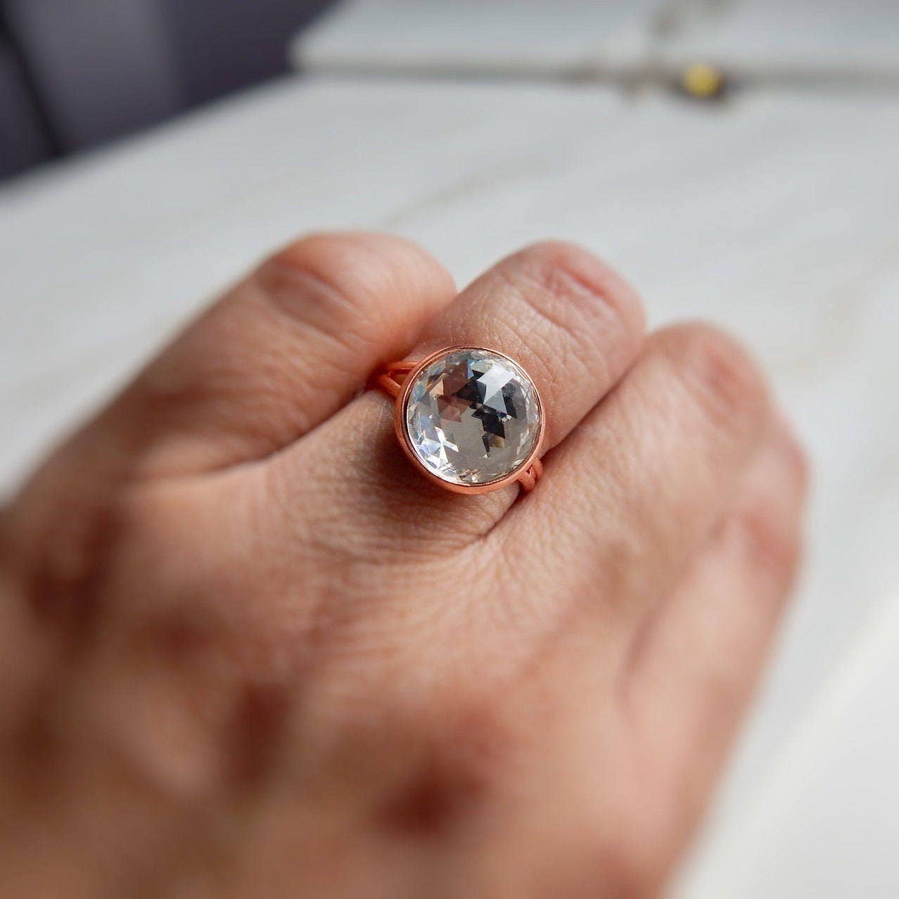 Love Your Bling® - Wholesale Single Stone/Solitaire Ring - Clear crystal ring on rose gold2