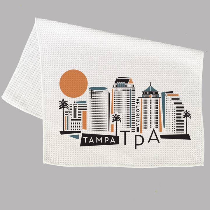Tampa Geometric Skyline Microfiber Kitchen and Hand Towel for wholesale by MooMo Studio