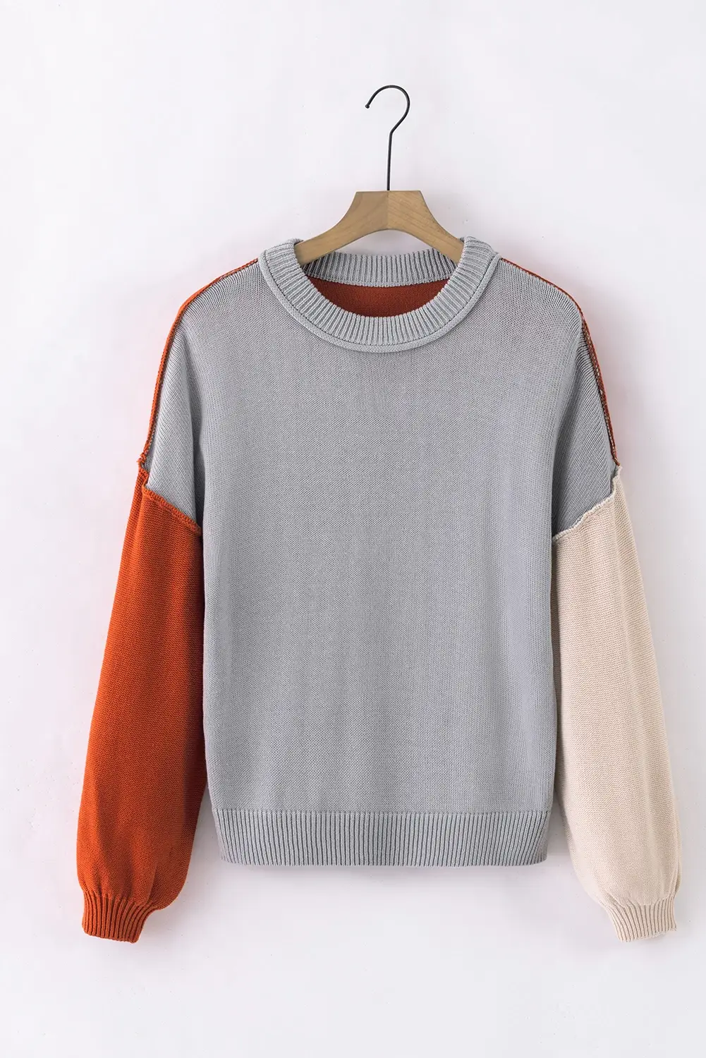 Suhkasana – wholesale Knitted jumper – Women′s – Colorblock Bishop Sleeve Ribbed Knit Sweater21