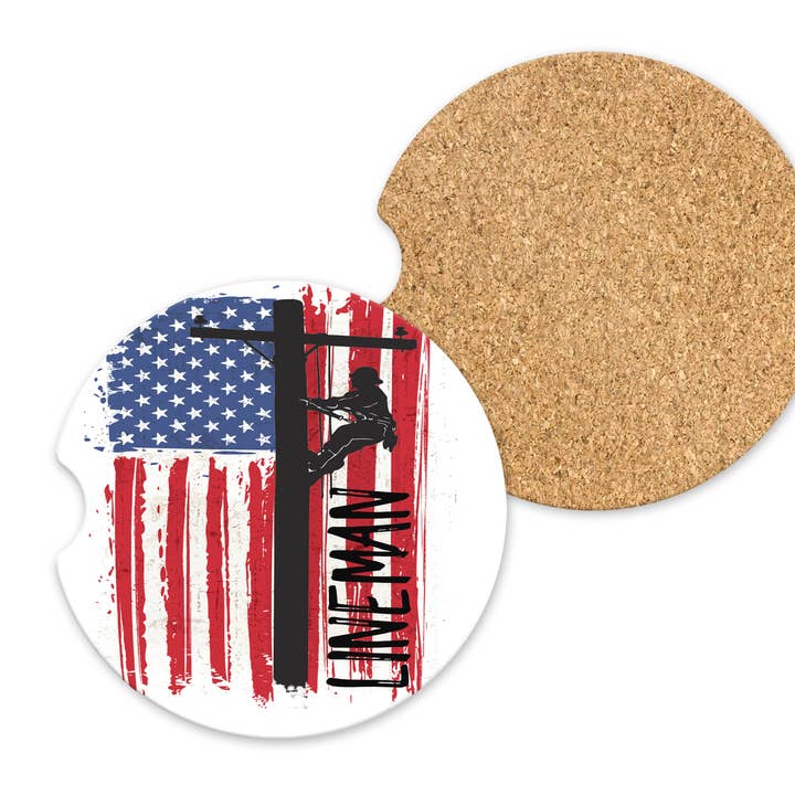 Lineman Car Coasters, Set of 2, MDF and Cork for wholesale by The Adirondack Studio