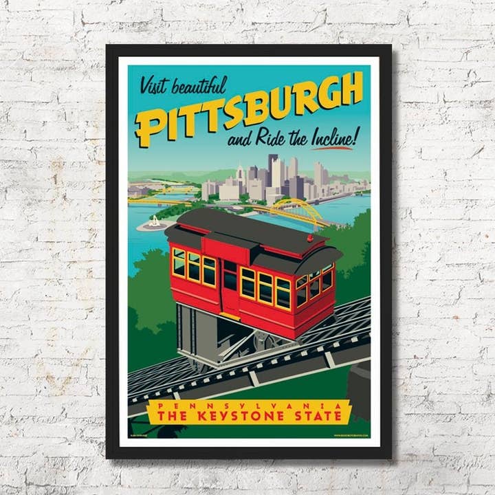 Decorazione artistica da parete con skyline di Pittsburgh per la vendita all'ingrosso da parte di Red Robot Design & Illustration