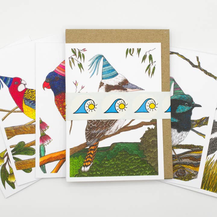 Conjunto de 6 Cartões de Saudação Populares de Aves | Cartão de Aniversário Australiano por atacado de Sunshine Sea Art