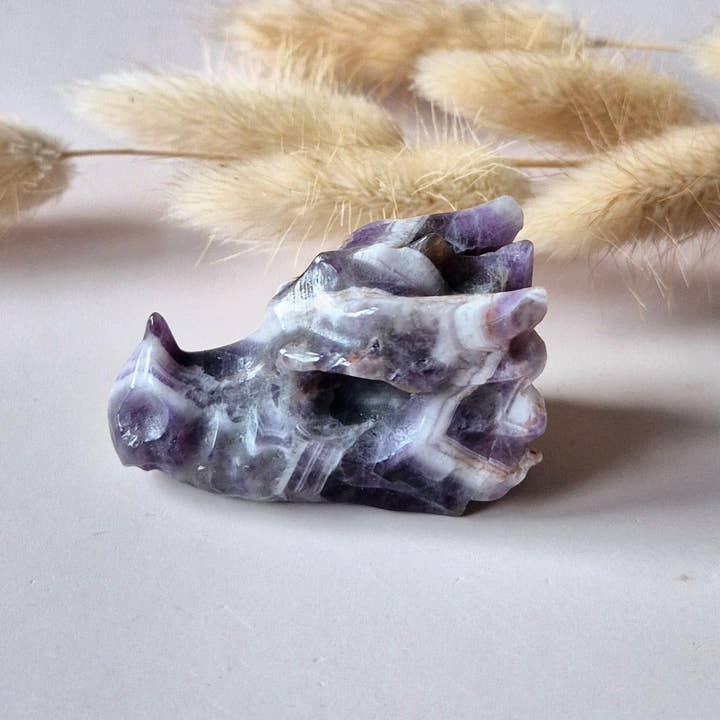 Gemstone Dragon Skull of Dream Amethyst – 5 cm - Dragon Skull carving for wholesale by Moonlight Gemstones