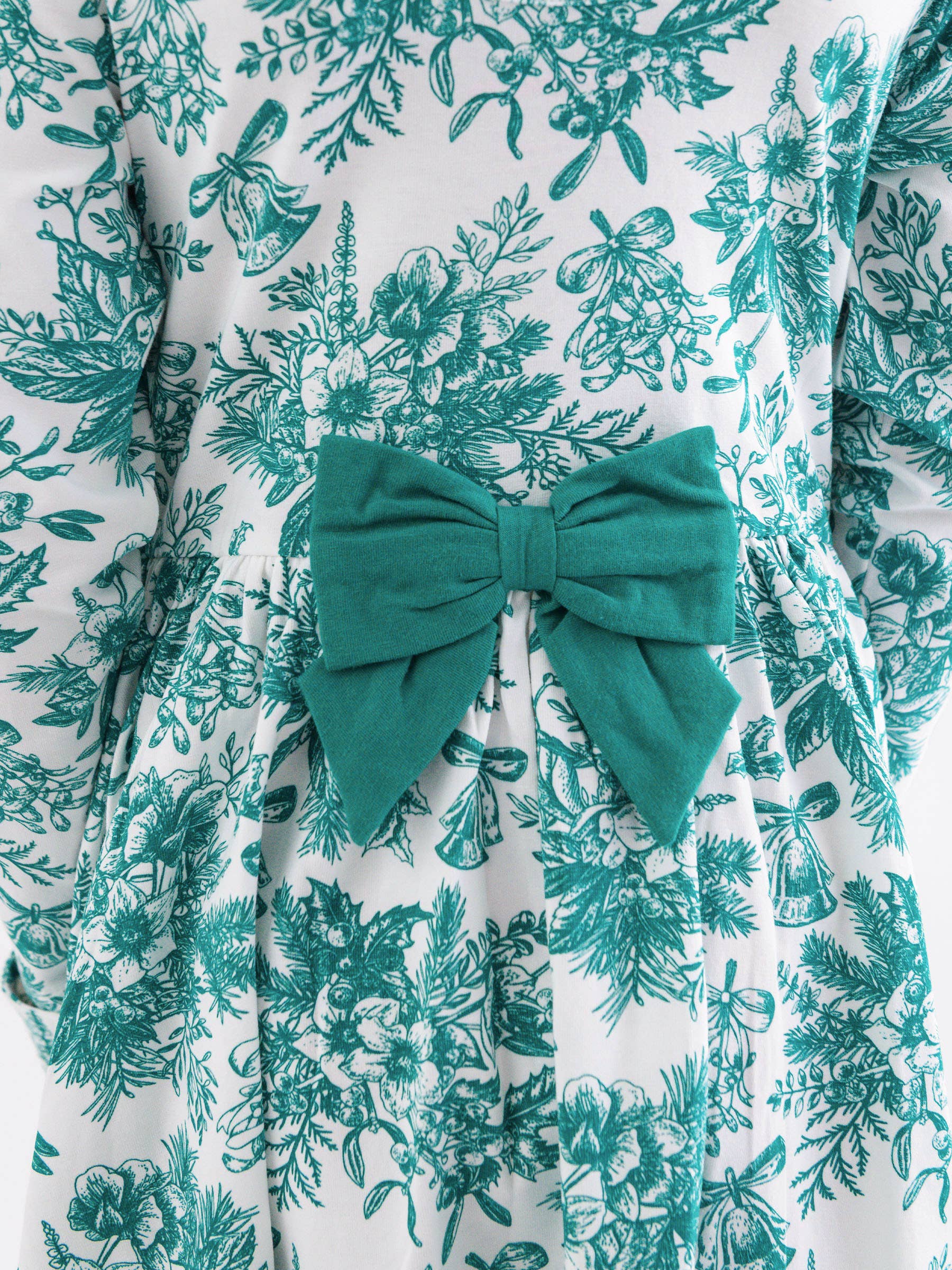 Grön Flickors Grön Jingle Toile the Way Stickad Långärmad Snurrklänning för wholesale på Faire2