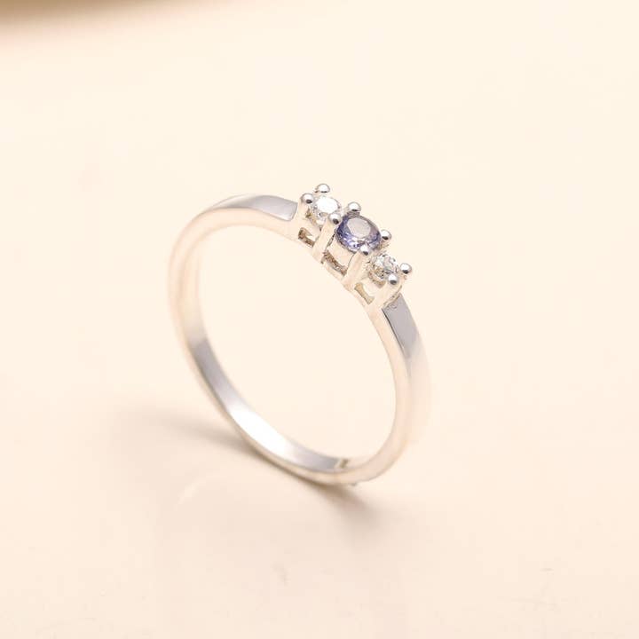 AG 925 JEWELLERY - Wholesale Multi-stone ring - 925 Silver Blue and White CZ Trio Ring