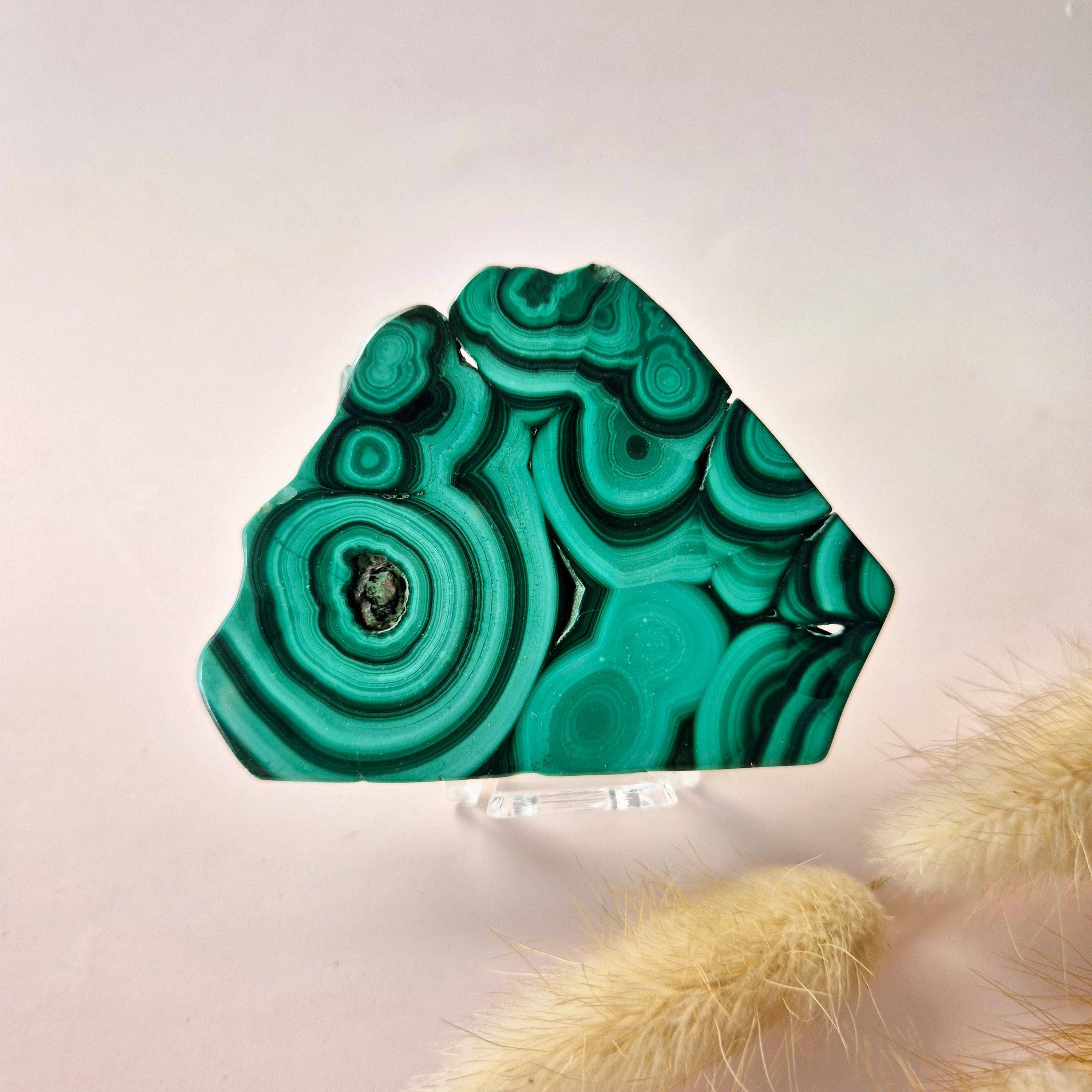 Moonlight Gemstones - Wholesale Spiritual Stone/Crystal - Gemstone Malachite Slice on Stand #14 80g0