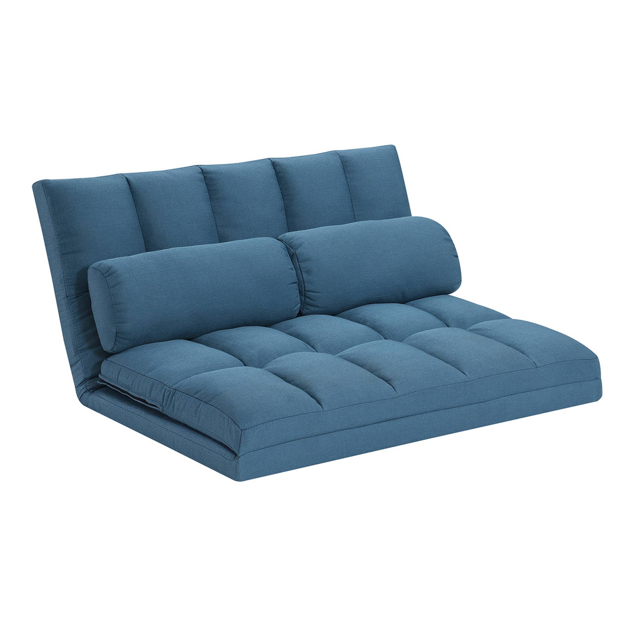 HomeRoots - Wholesale Sofa - 45" Blue Futon Convertible Sleeper Loveseat and Toss Pillows1