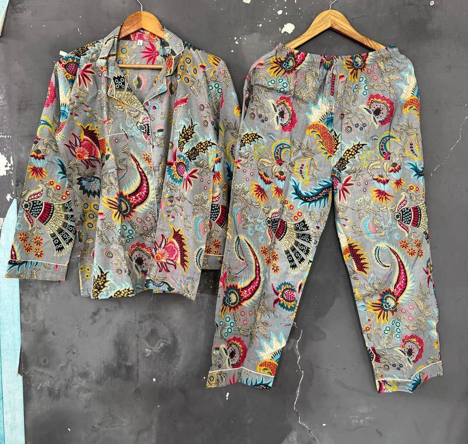 bhavnas boutique - Wholesale Sleepwear Set - Women's - Paisley Printed Cotton Dress Summer Dress Night Suit PJ Sets5