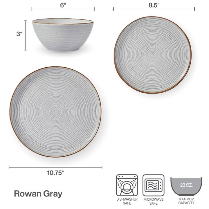 Grey Pfaltzgraff Rowan Gray 12PC DW Brown Box Pkg for wholesale on Faire