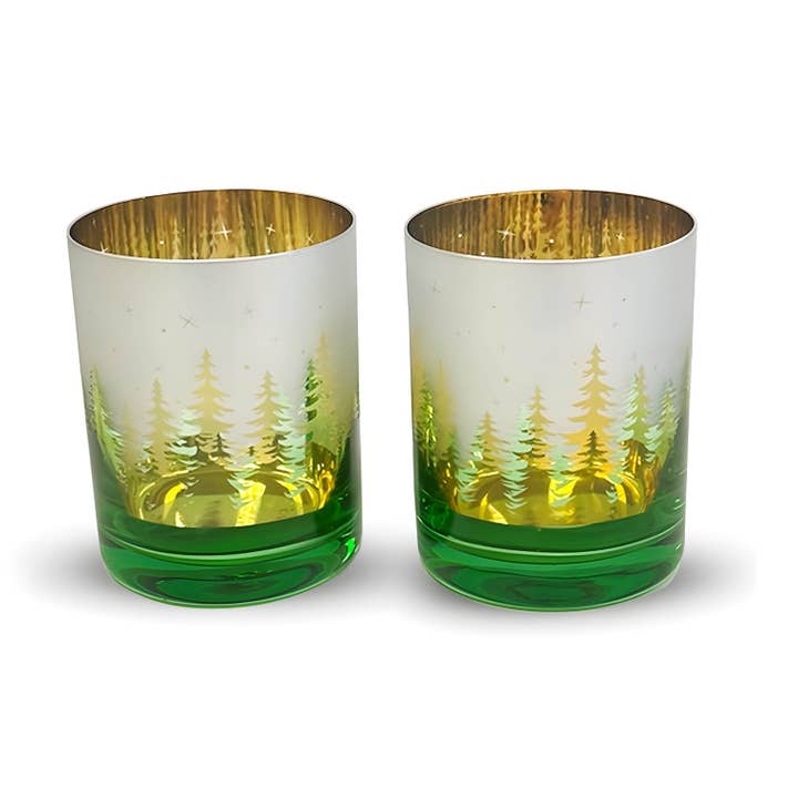 Green Pine Tree Whiskey Glasses for wholesale by Jersey Art Glass