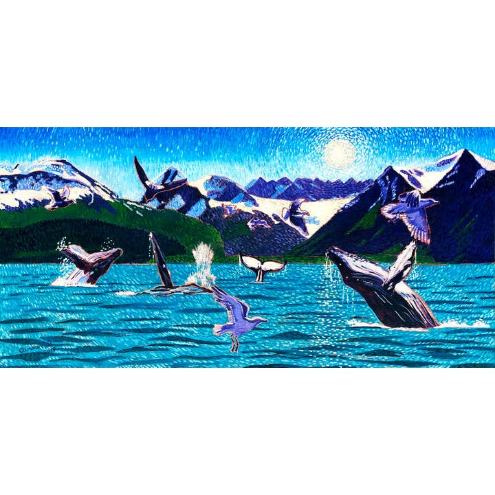 Gravure de danse des baleines de l'Alaska, parc national des fjords de Kenai, Seward pour la vente par Real Art Is Better