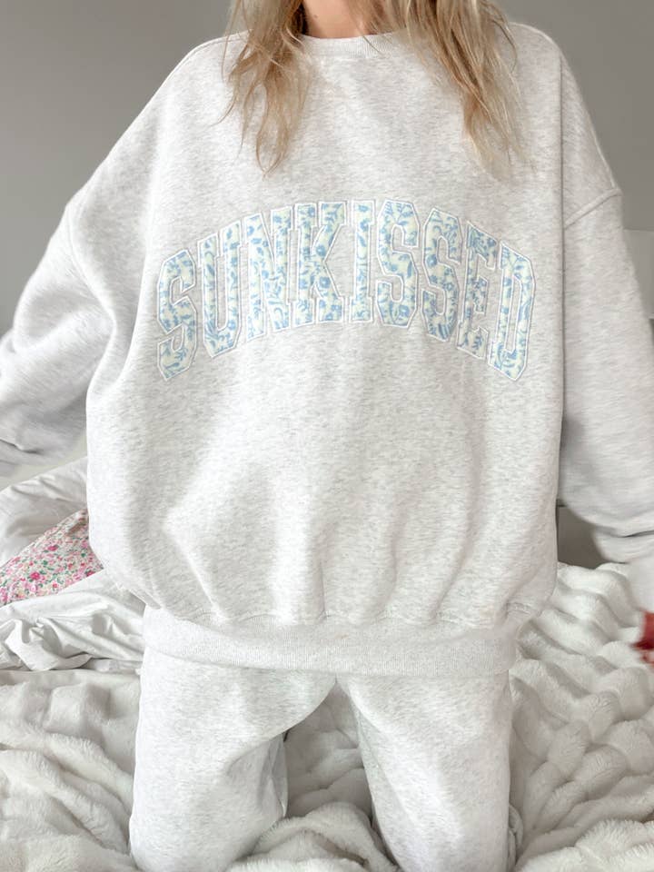 Pearl Grey Floral Sunkissed Embroider Sweatshirt for wholesale on Faire
